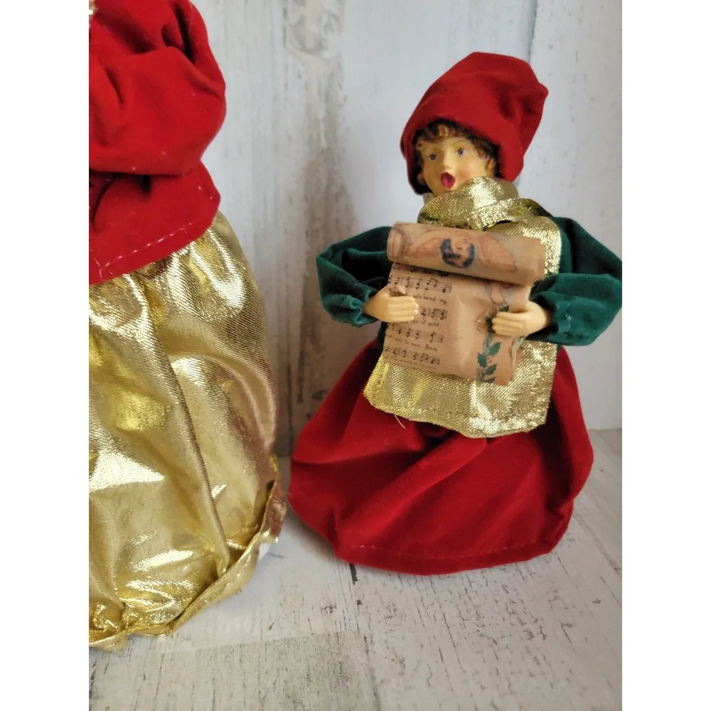 Vintage Victorian mom daughter Caroler Xmas unique home decor set